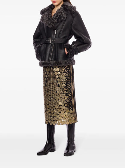 Sequin-Embellished Midi Skirt
