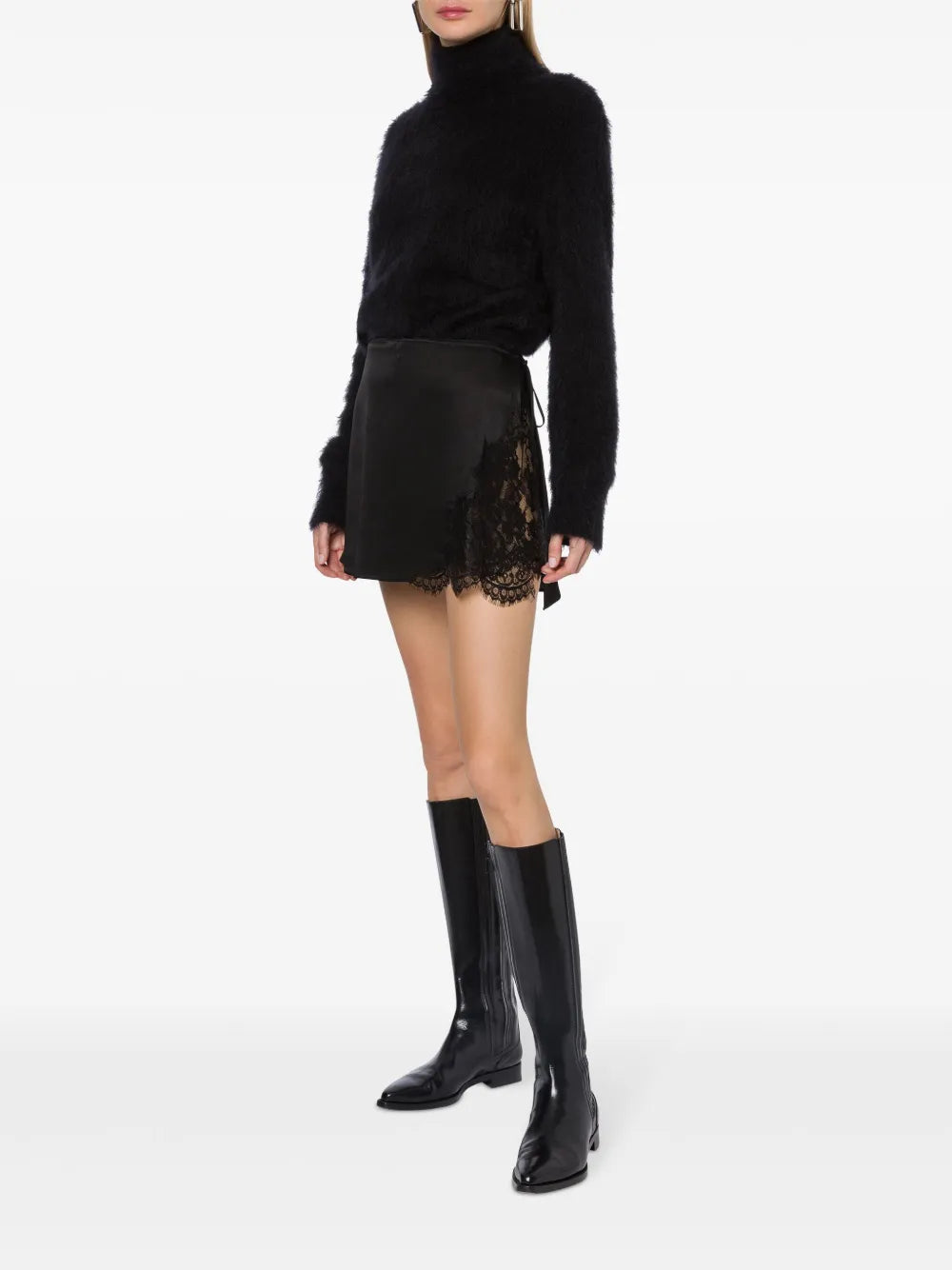 Lace-Detail Wrap Mini Skirt