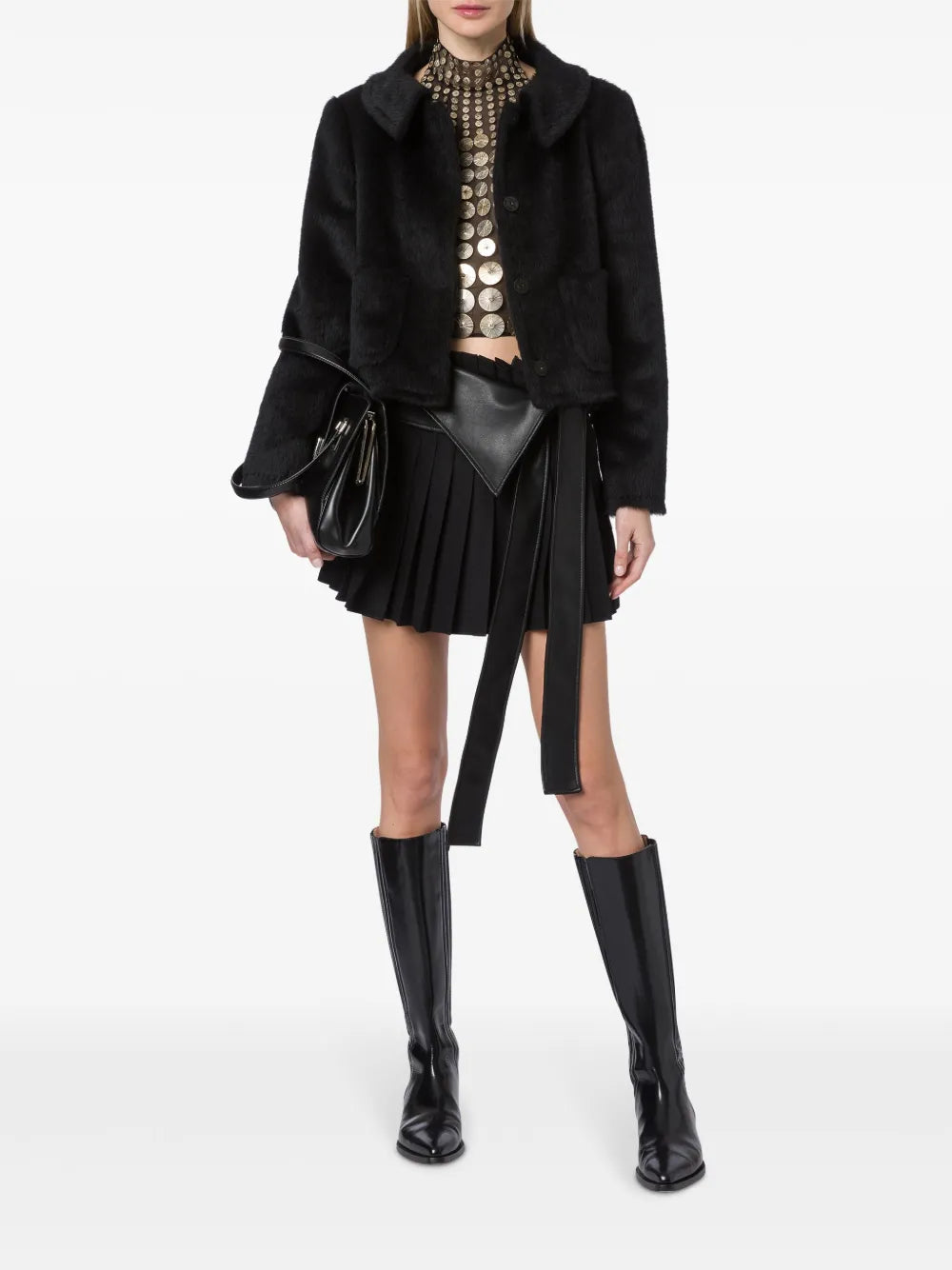 Spread-Collar Faux-Fur Jacket