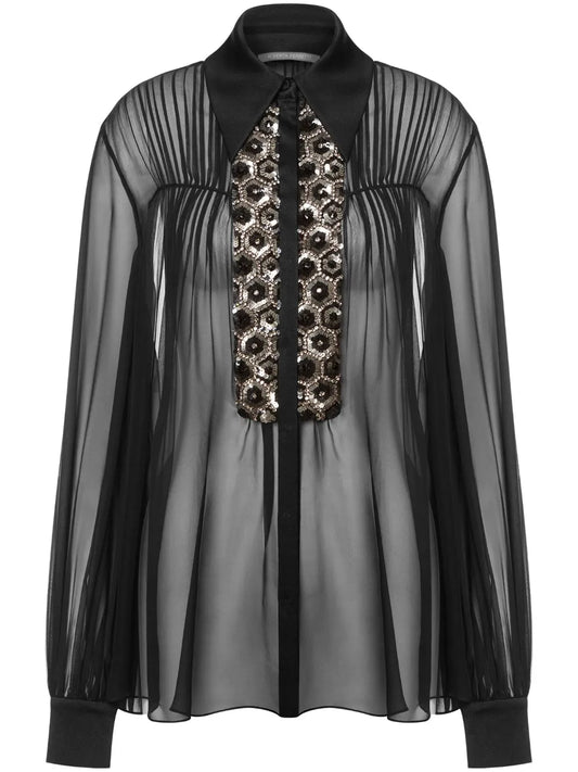 Sequin-Embellished Silk Shirt