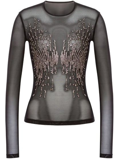 Crystal-Embellished Sheer Top