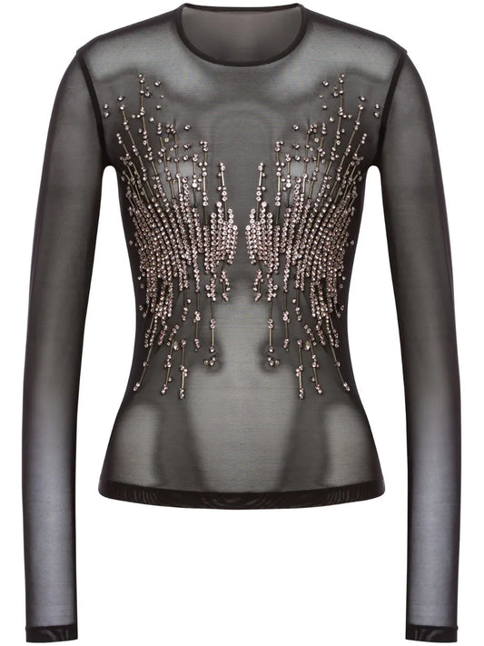 Crystal-Embellished Sheer Top