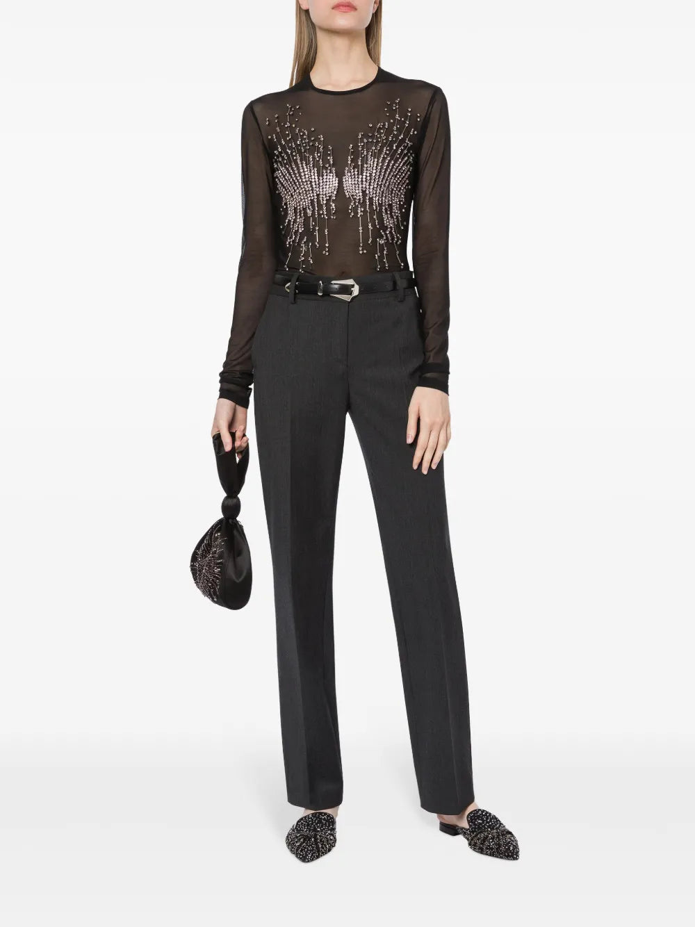 Crystal-Embellished Sheer Top