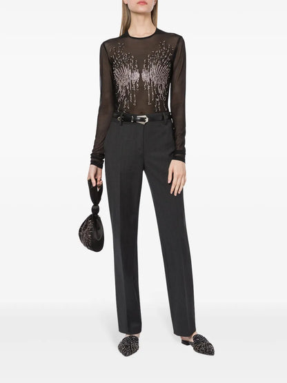 Crystal-Embellished Sheer Top