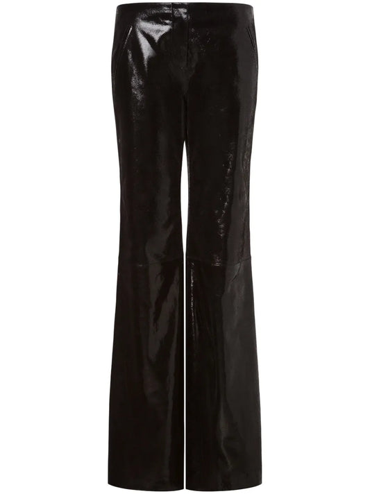 Patent-Finish Leather Flared Trousers