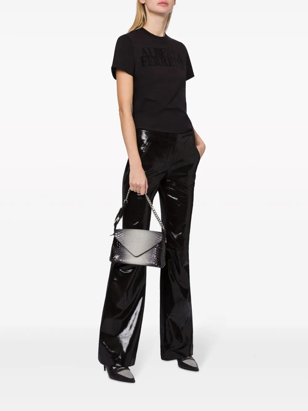 Patent-Finish Leather Flared Trousers