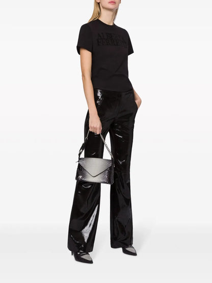 Patent-Finish Leather Flared Trousers