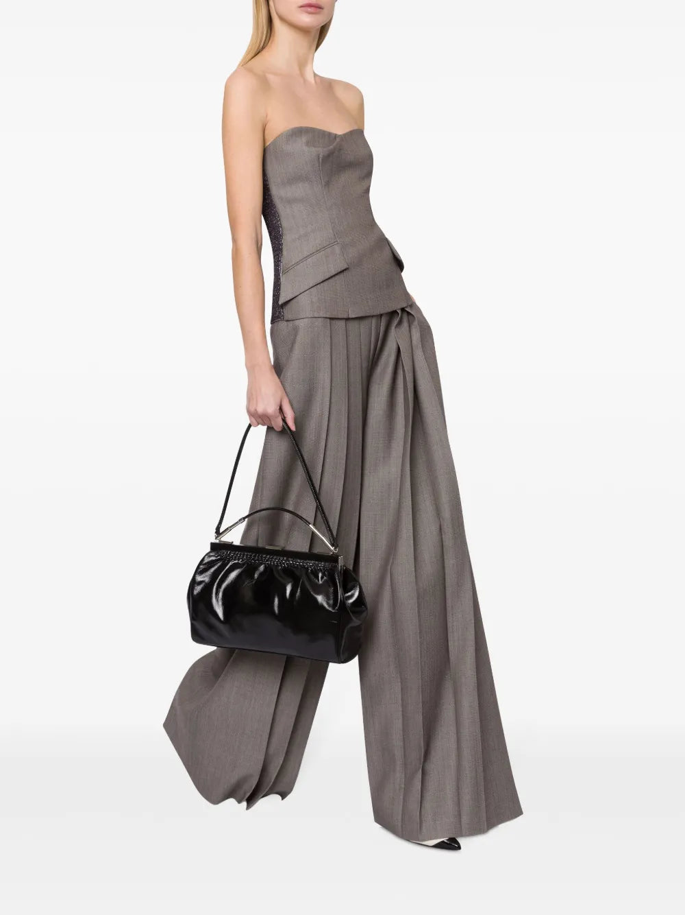 Pleated Mid-Rise Palazzo Trousers