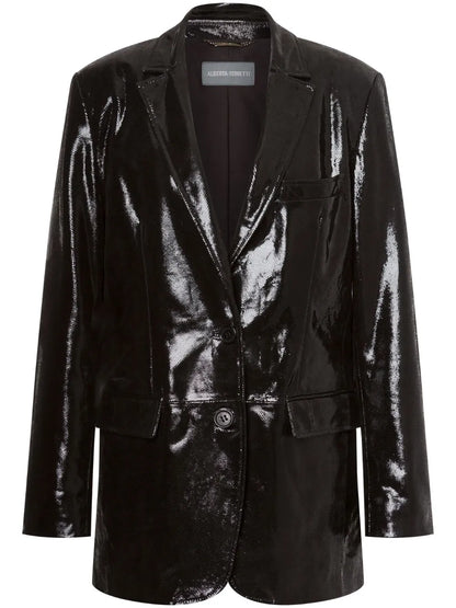 Patent-Finish Leather Blazer