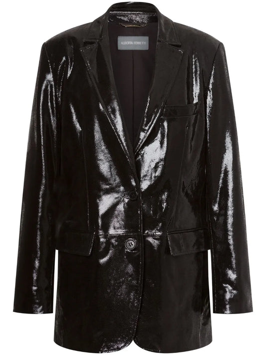 Patent-Finish Leather Blazer