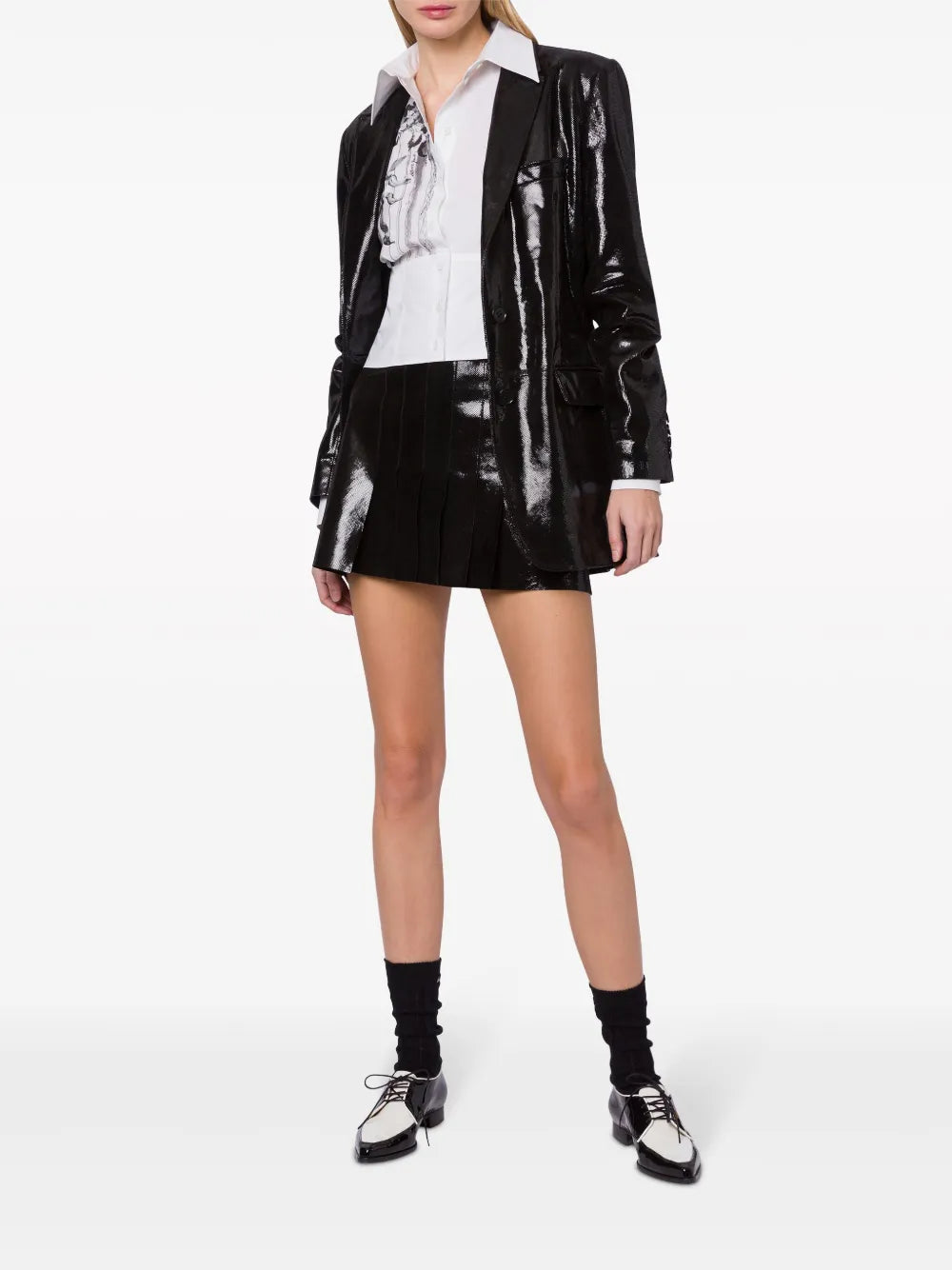 Patent-Finish Leather Blazer