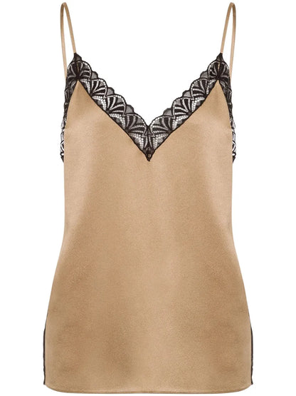 Lace-Trim Satin Blouse