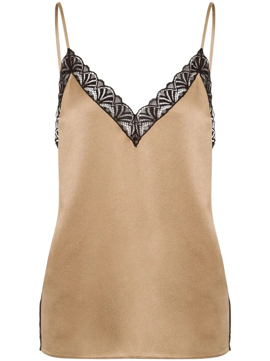 Lace-Trim Satin Blouse