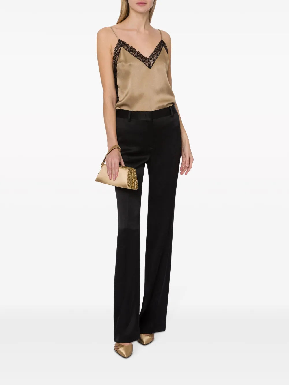 Lace-Trim Satin Blouse