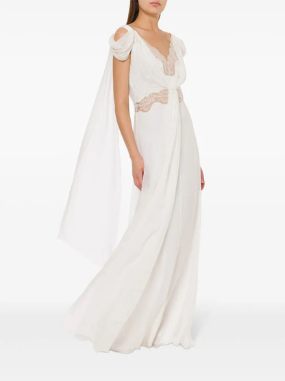 Lace-Panels Draped Gown