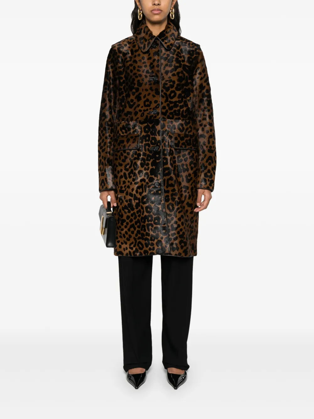 Leopard-Print Single-Breasted Coat