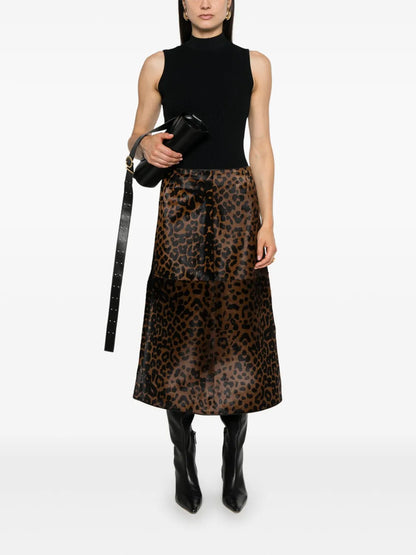 Zeron Leopard-Print Leather Skirt