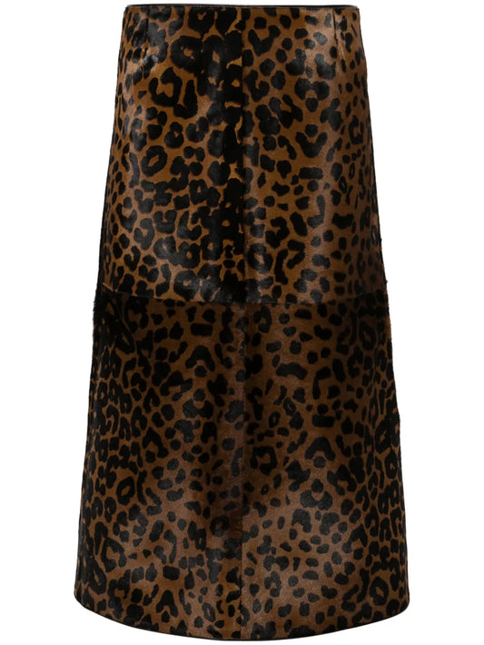 Zeron Leopard-Print Leather Skirt