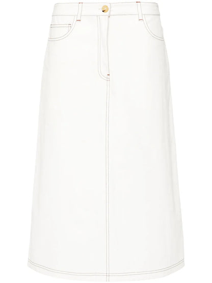 Contrast-Stitching Midi Skirt