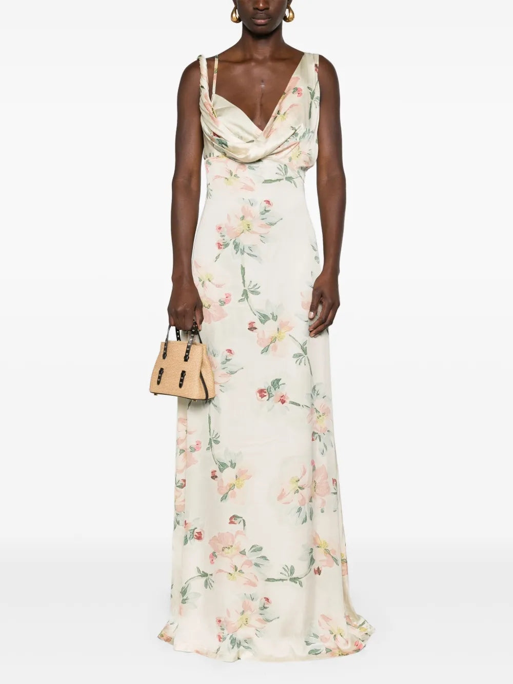 Floral-Print Satin Maxi Dress