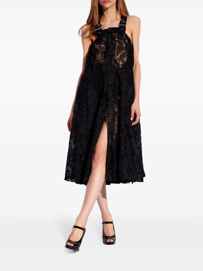 Lace Semi-Sheer Midi Dress