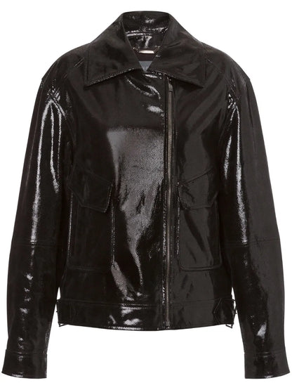 Patent-Finish Leather Biker Jacket