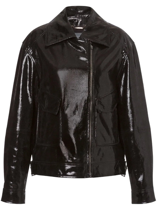 Patent-Finish Leather Biker Jacket