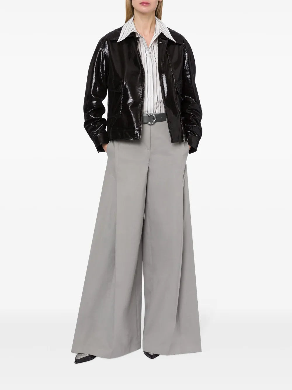 Patent-Finish Leather Biker Jacket