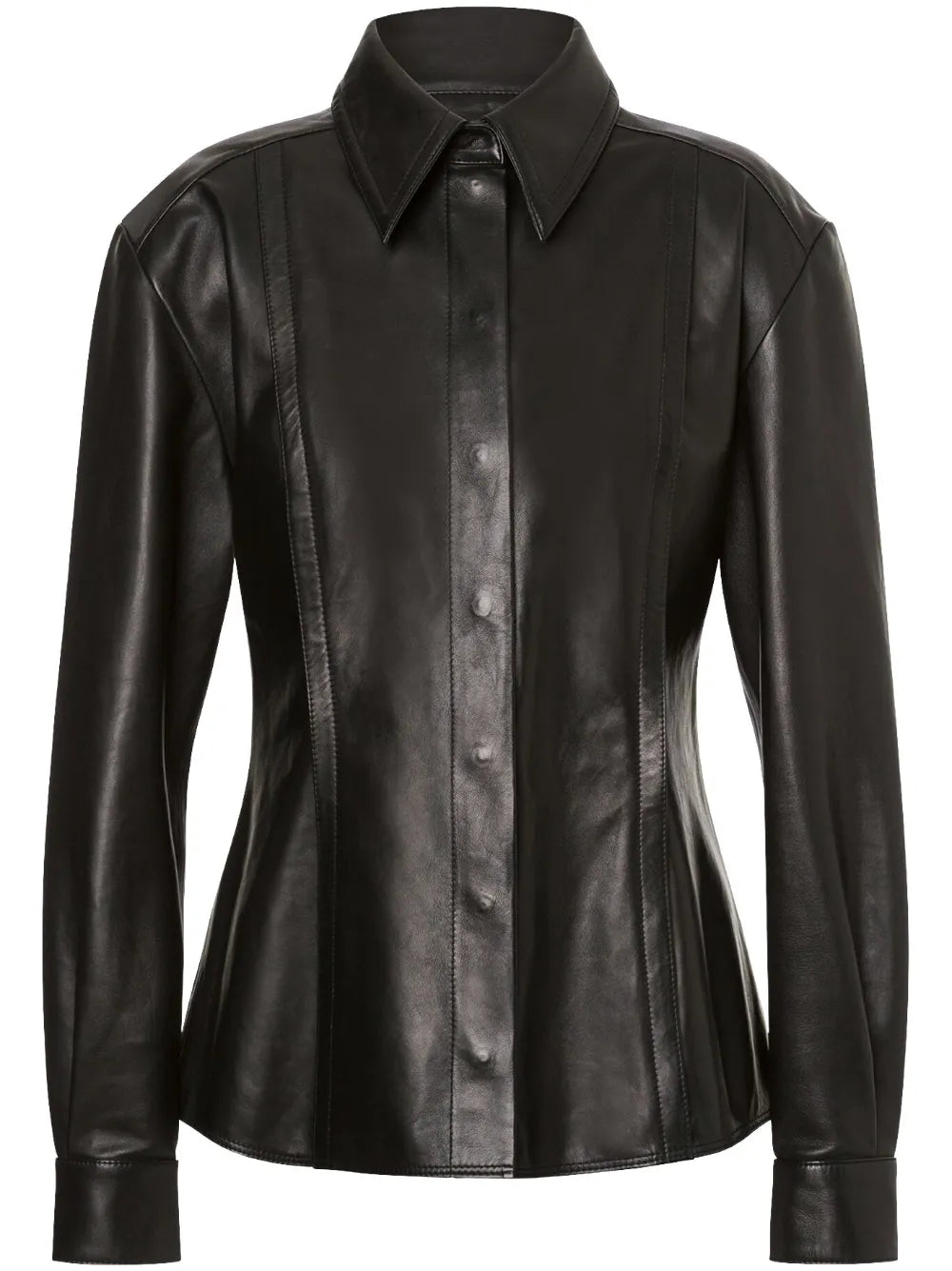 Pointed-Collar Leather Shirt Jacket