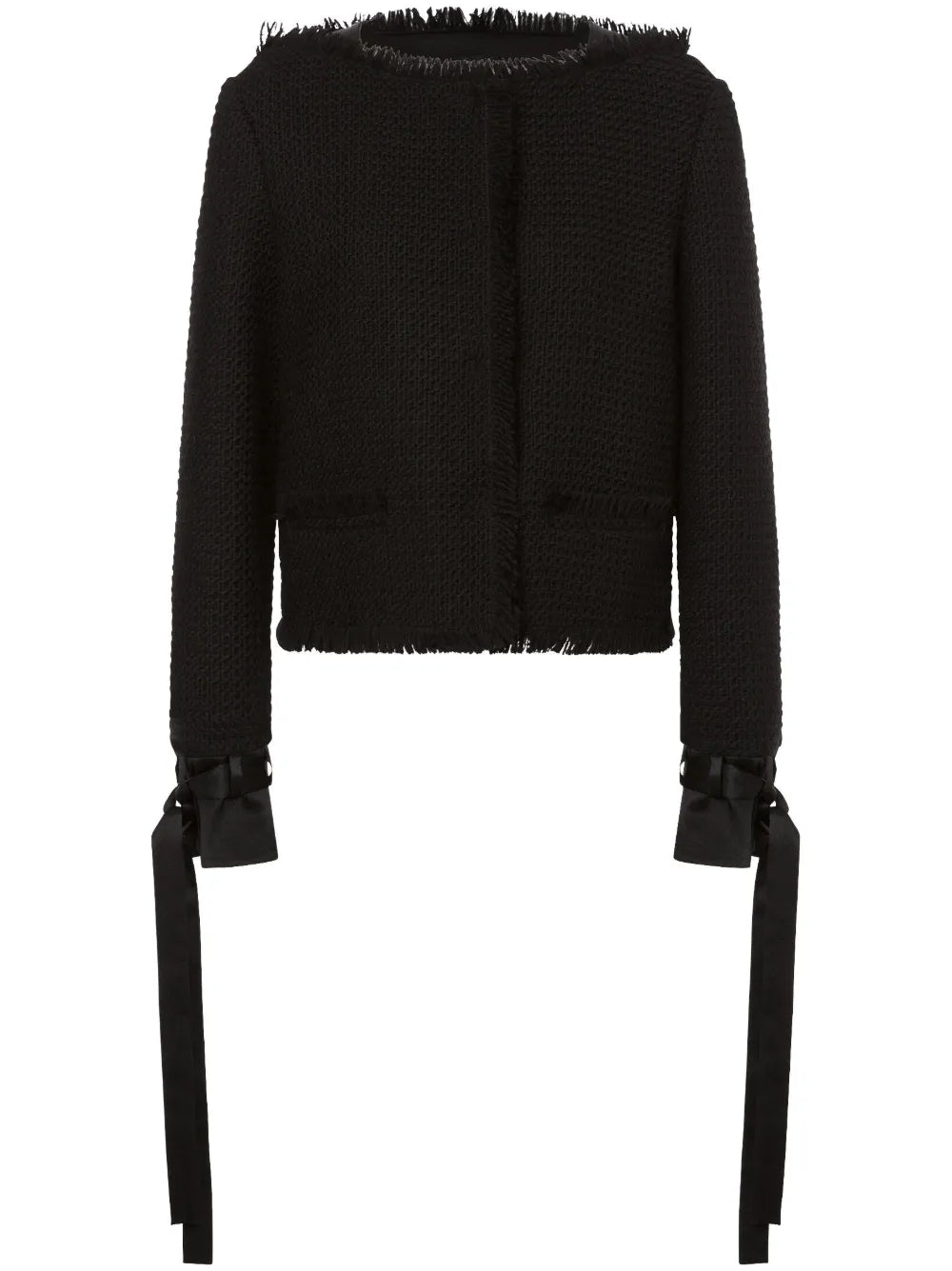 Strap-Detail Frayed-Edge Jacket