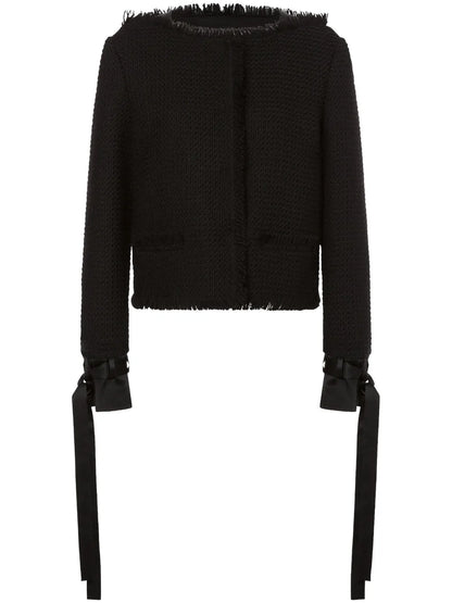 Strap-Detail Frayed-Edge Jacket