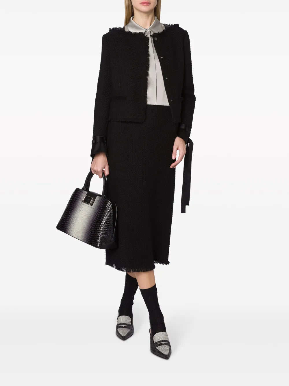 Strap-Detail Frayed-Edge Jacket