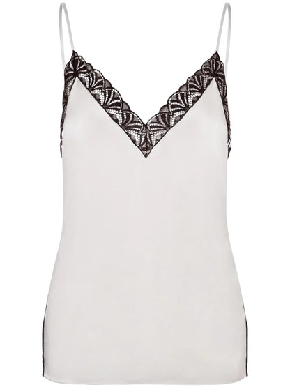 Lace-Trim Satin Blouse