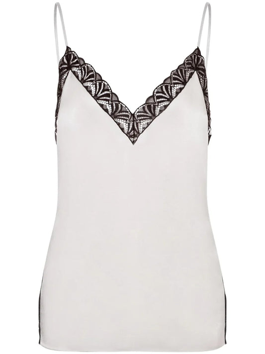 Lace-Trim Satin Blouse