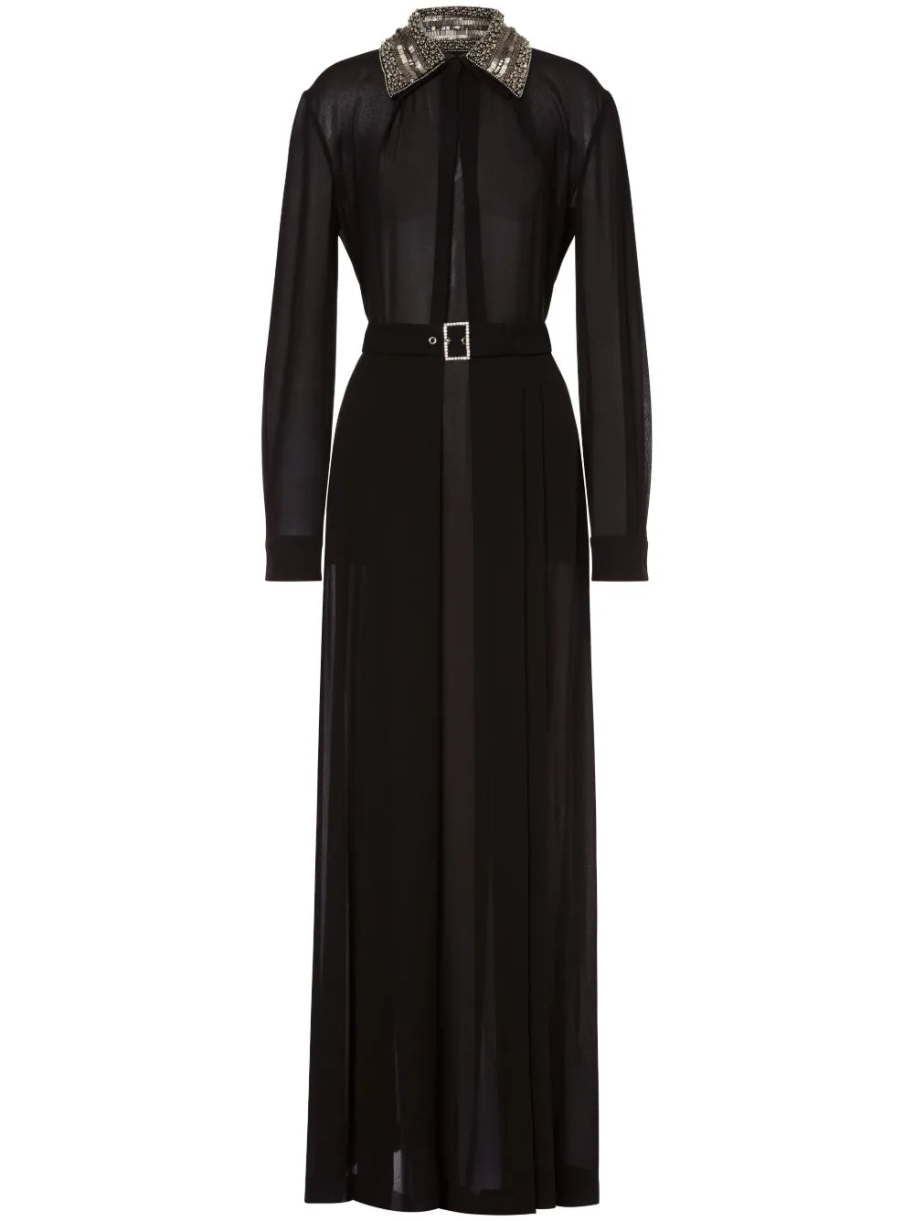 Embellished-Collar Maxi Shirtdress