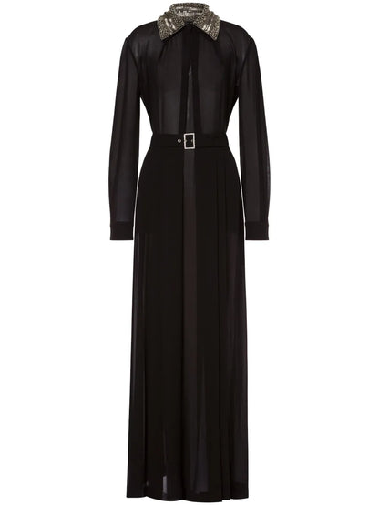 Embellished-Collar Maxi Shirtdress