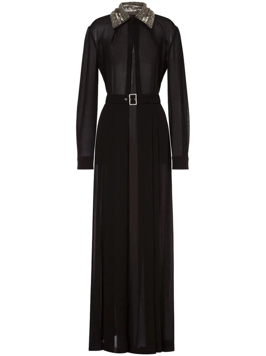 Embellished-Collar Maxi Shirtdress
