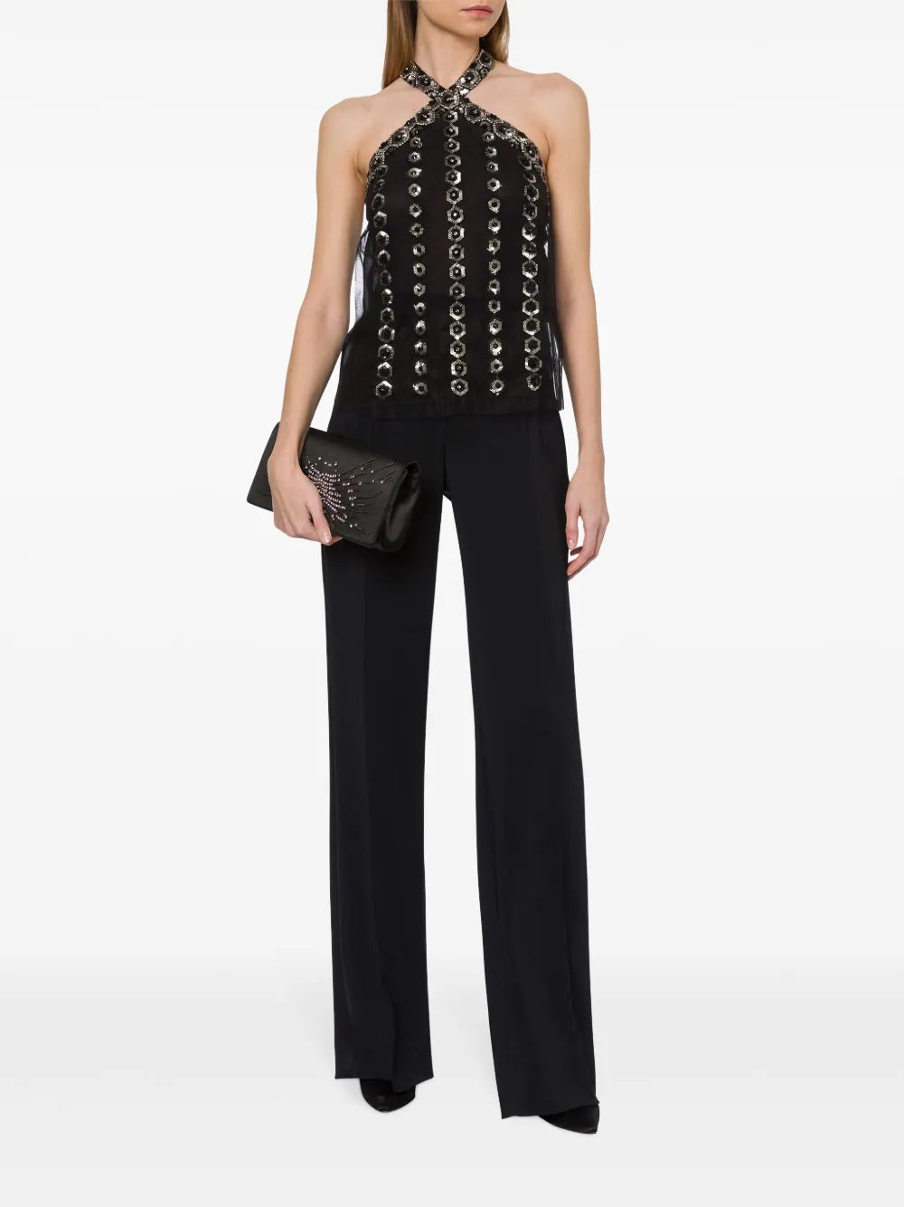 Sequin-Embellished Halterneck Top