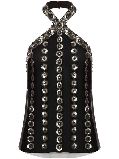 Sequin-Embellished Halterneck Top