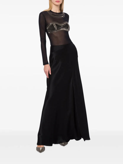 Fluted Satin Maxi Skirt