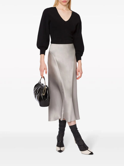 Puff-Sleeve Ribbed-Knit Jumper