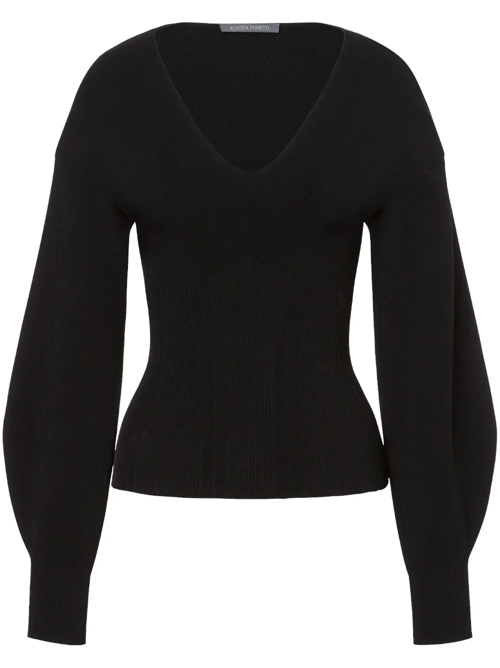Puff-Sleeve Ribbed-Knit Jumper