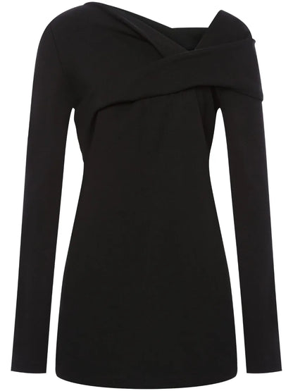 Asymmetric-Neck Gathered Top