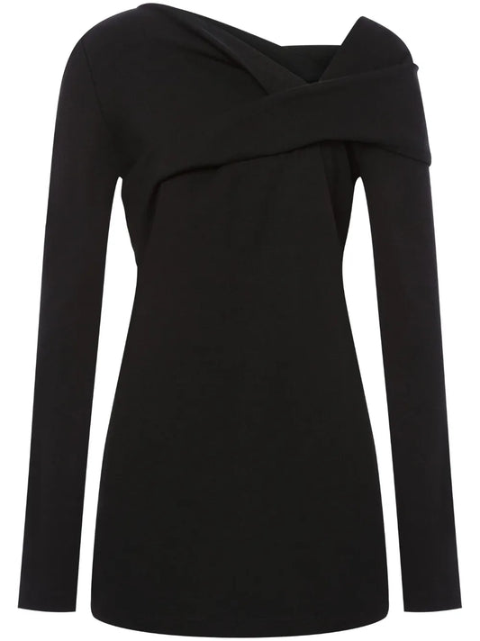 Asymmetric-Neck Gathered Top