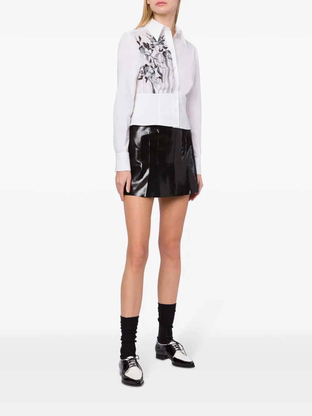 High-Shine Pleated Miniskirt