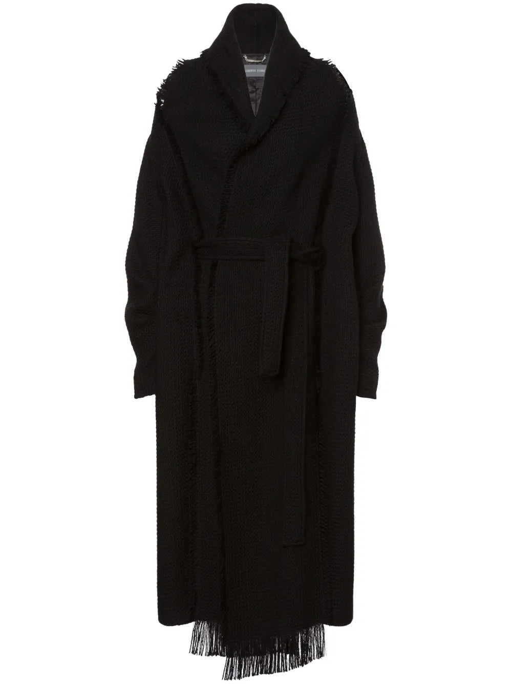 Scarf-Collar Virgin-Wool Knitted Coat