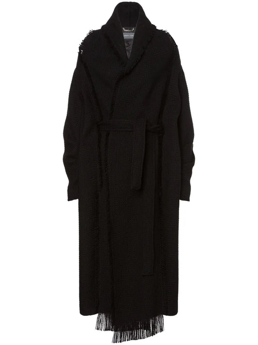Scarf-Collar Virgin-Wool Knitted Coat