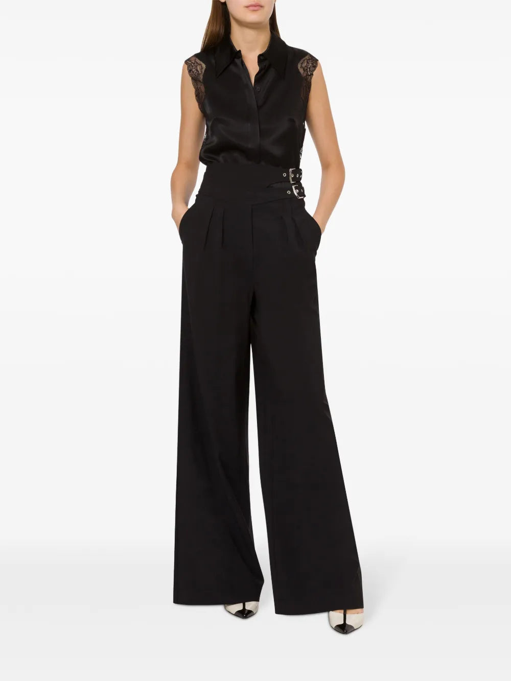 Cut-Out Buckle-Fastening Palazzo Pants