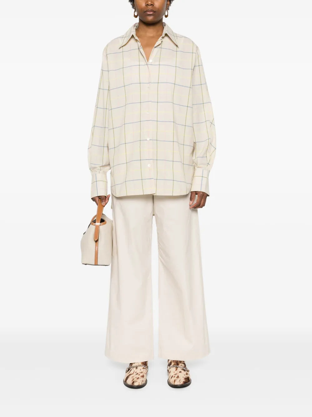 Windowpane-Print Poplin Shirt