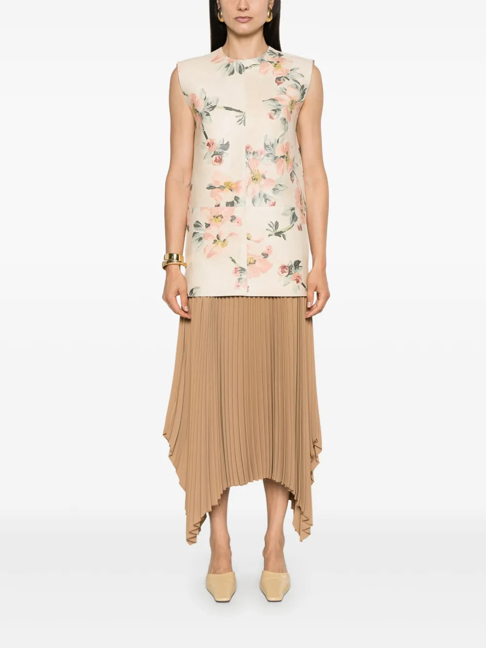 Vada Floral-Print Leather Top